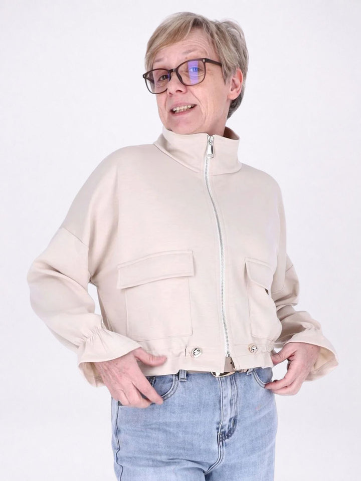 Jacke Damen Sweat Tunnelzug aufgesetzte Taschen kurz