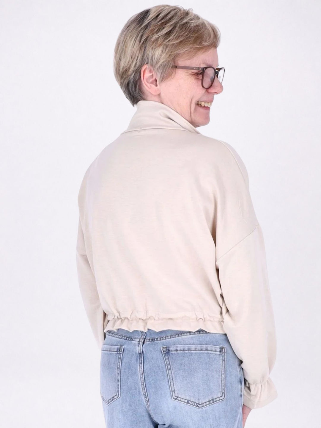 Jacke Damen Sweat Tunnelzug aufgesetzte Taschen kurz