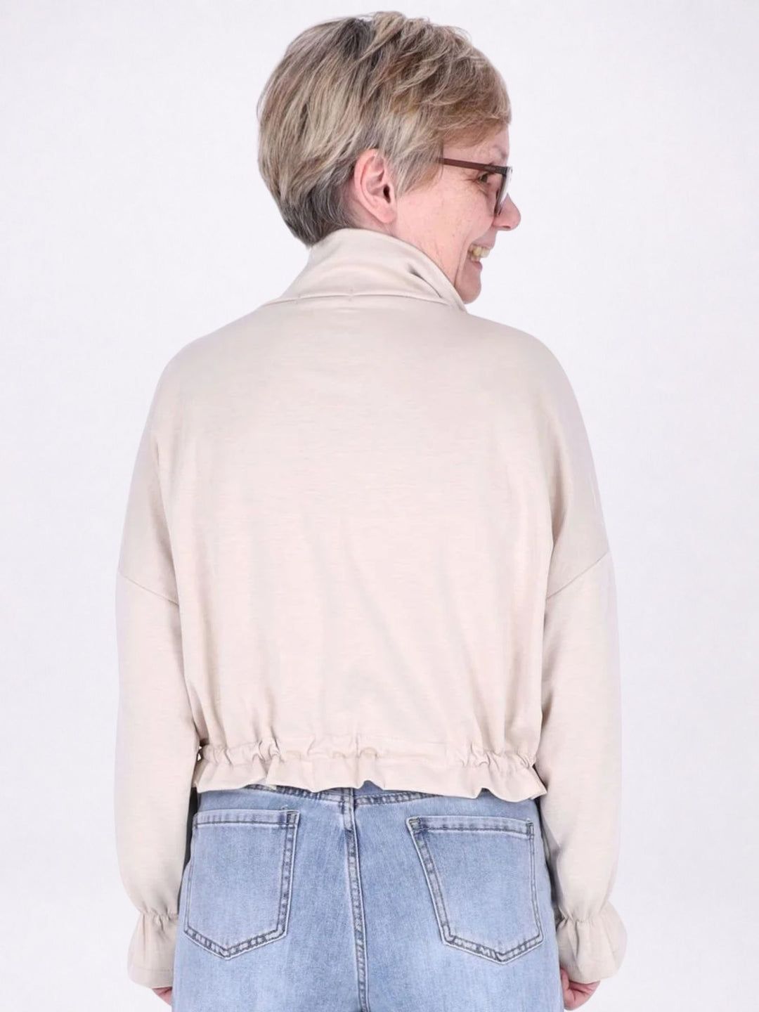 Jacke Damen Sweat Tunnelzug aufgesetzte Taschen kurz