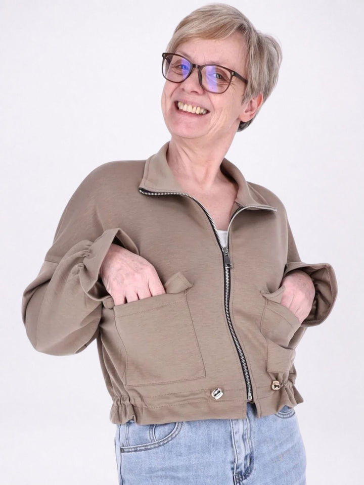 Jacke Damen Sweat Tunnelzug aufgesetzte Taschen kurz