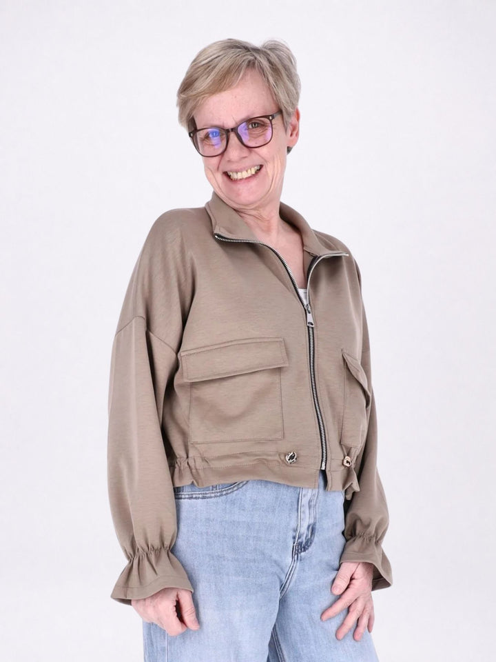 Jacke Damen Sweat Tunnelzug aufgesetzte Taschen kurz