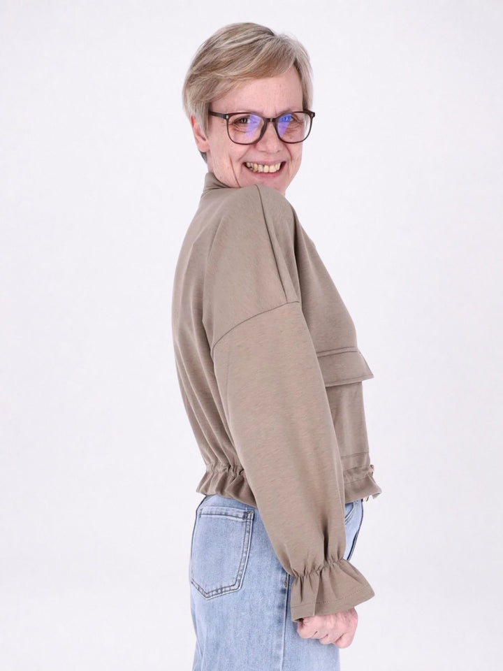 Jacke Damen Sweat Tunnelzug aufgesetzte Taschen kurz