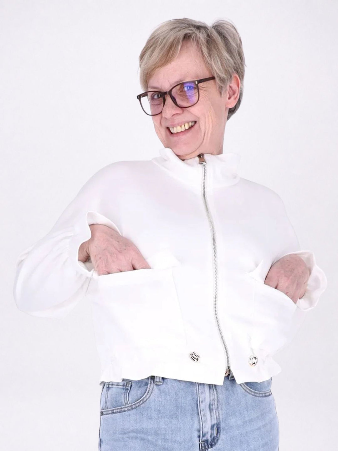 Jacke Damen Sweat Tunnelzug aufgesetzte Taschen kurz