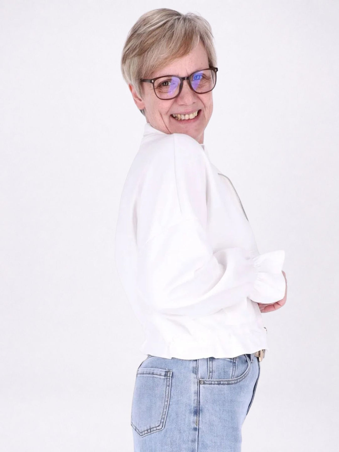 Jacke Damen Sweat Tunnelzug aufgesetzte Taschen kurz