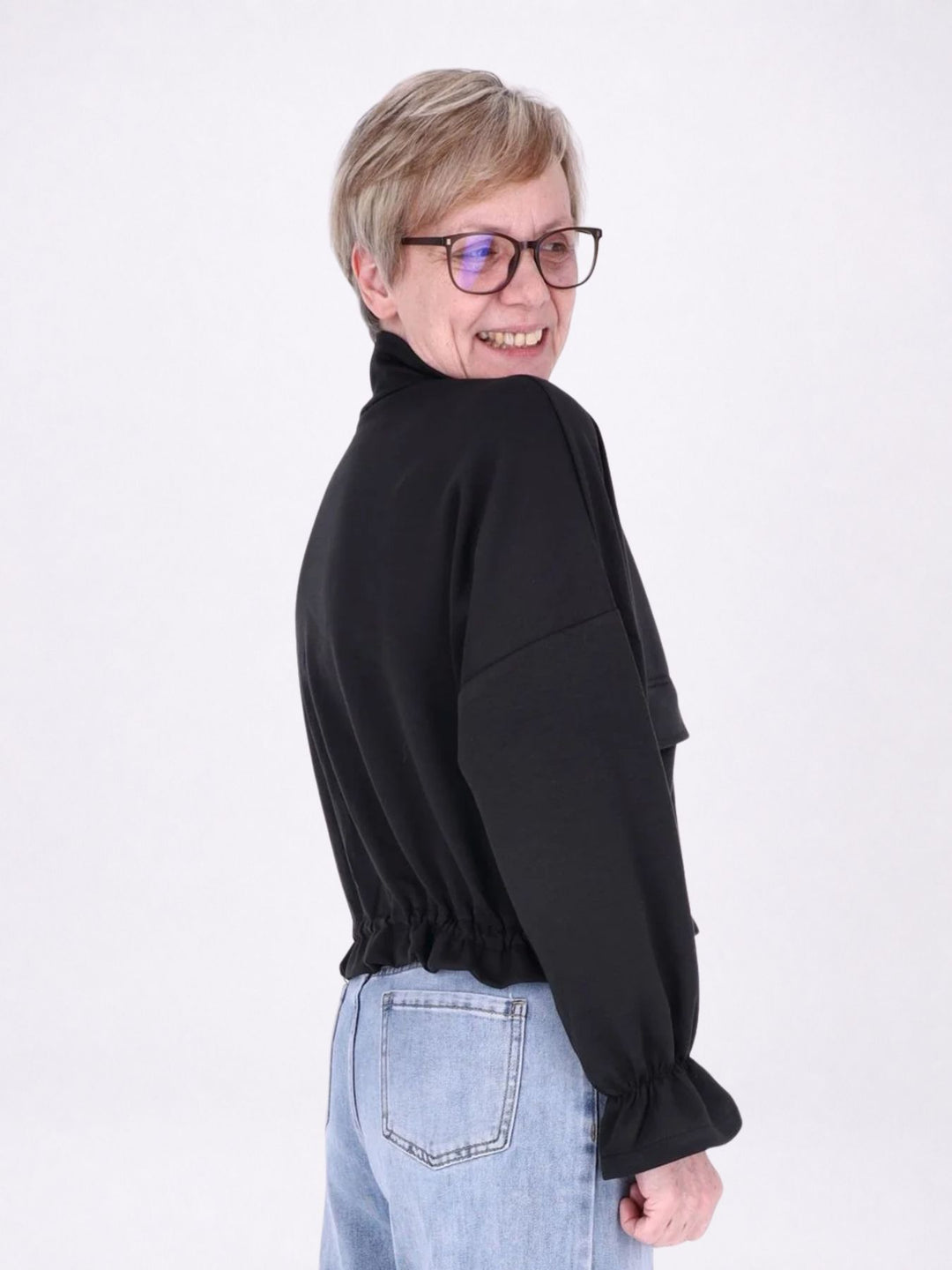 Jacke Damen Sweat Tunnelzug aufgesetzte Taschen kurz