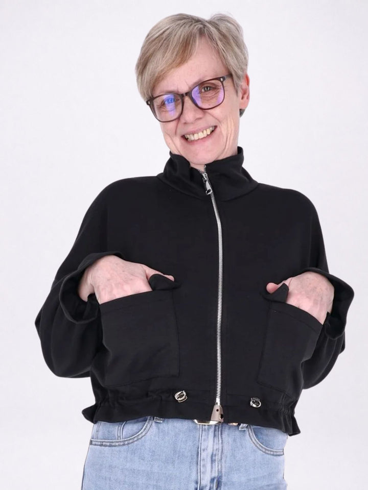 Jacke Damen Sweat Tunnelzug aufgesetzte Taschen kurz