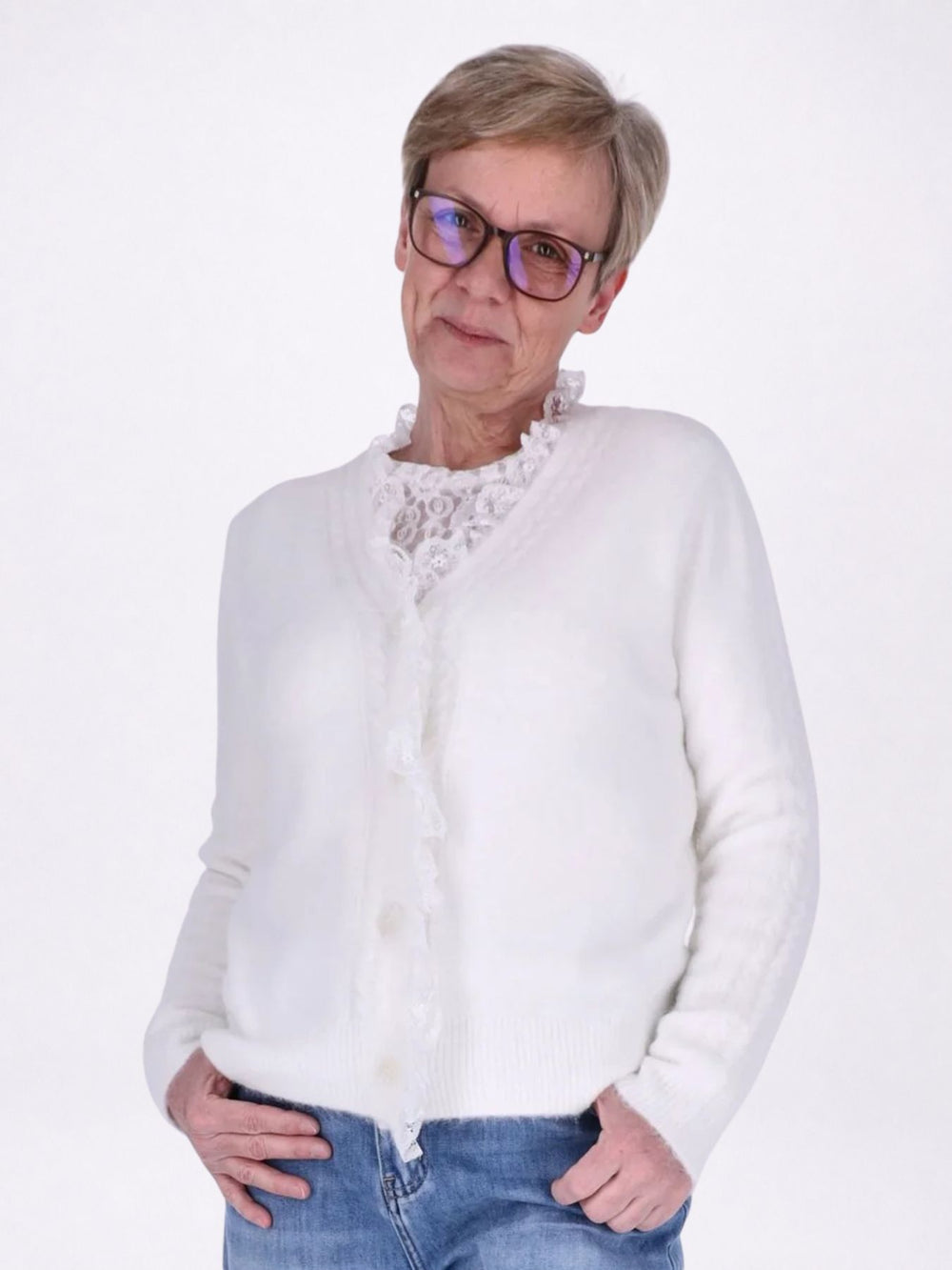 Strickjacke Damen Rüschen