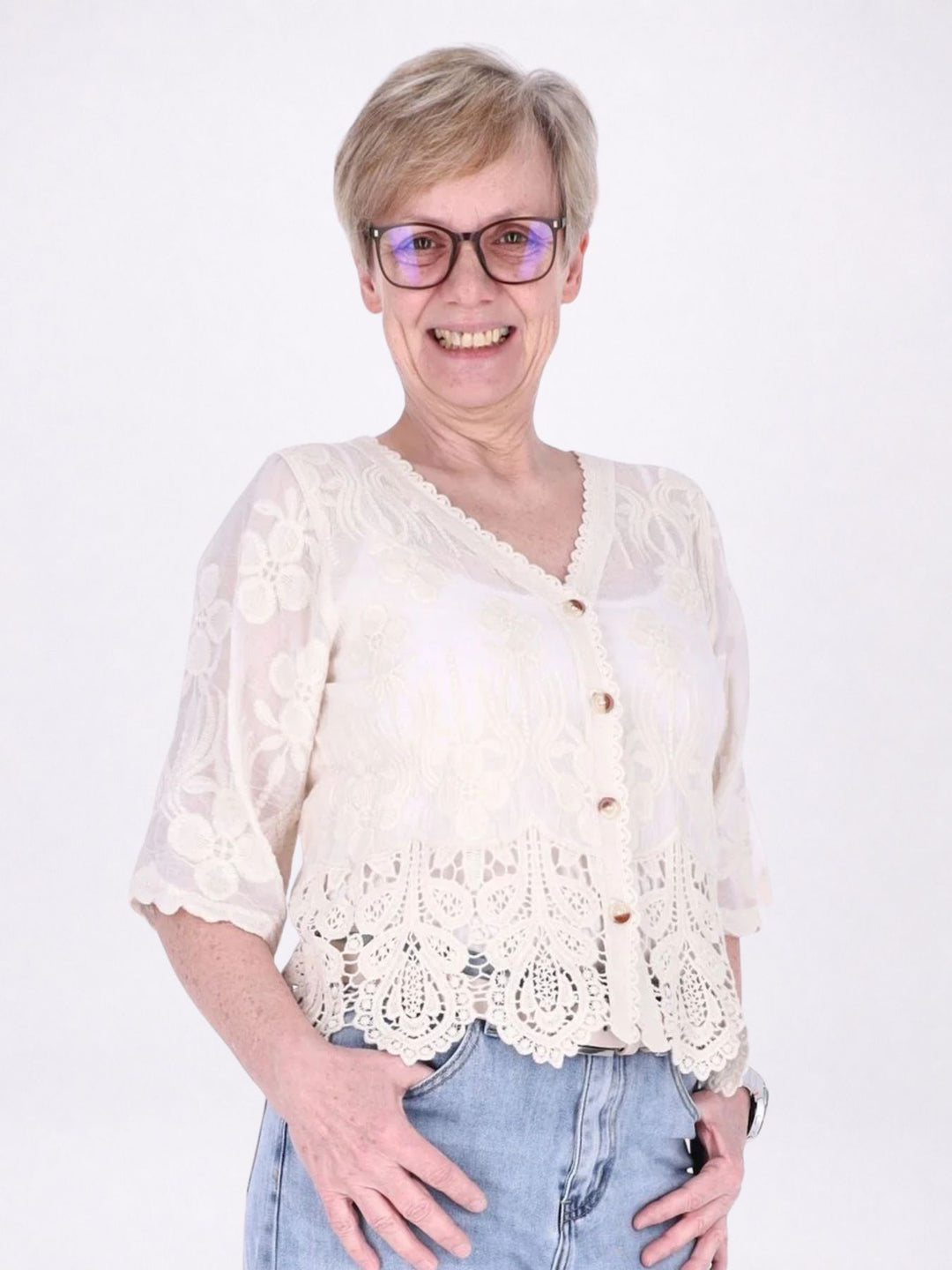 Strickjacke Damen BOHO 3/4 Arm