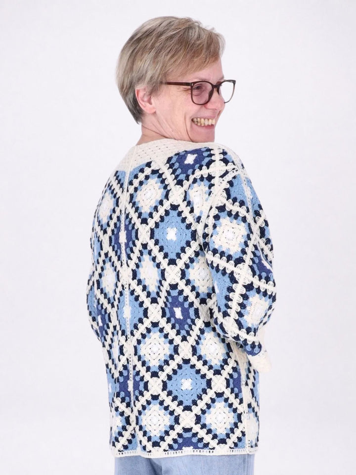 Strickjacke Häkel Damen kurz 3/4 Arm