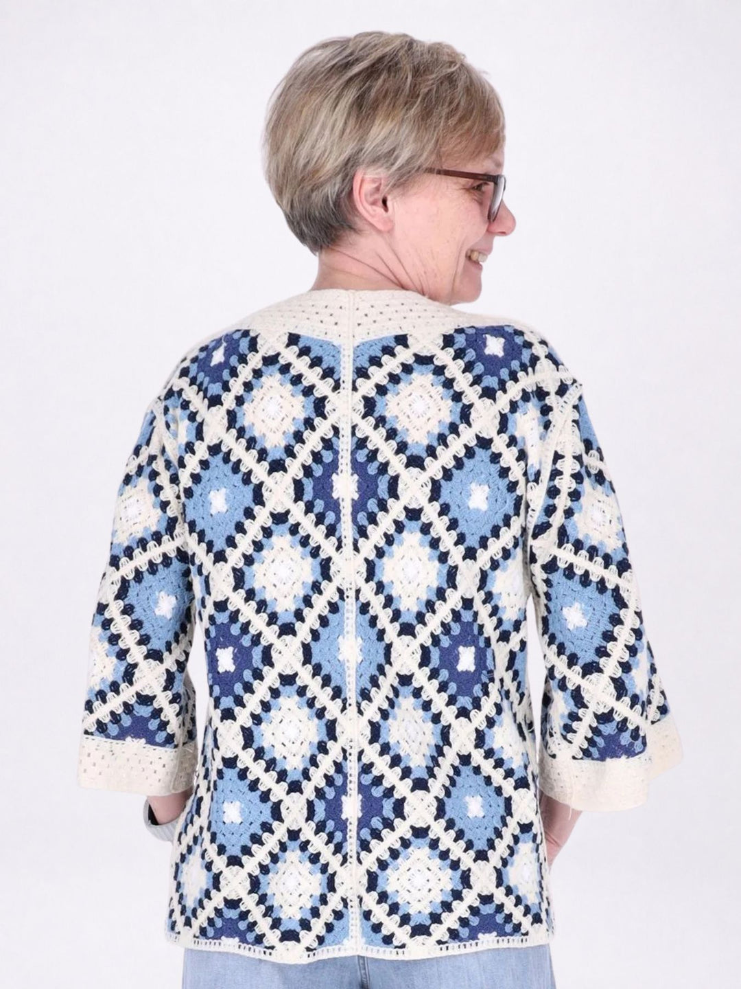 Strickjacke Häkel Damen kurz 3/4 Arm