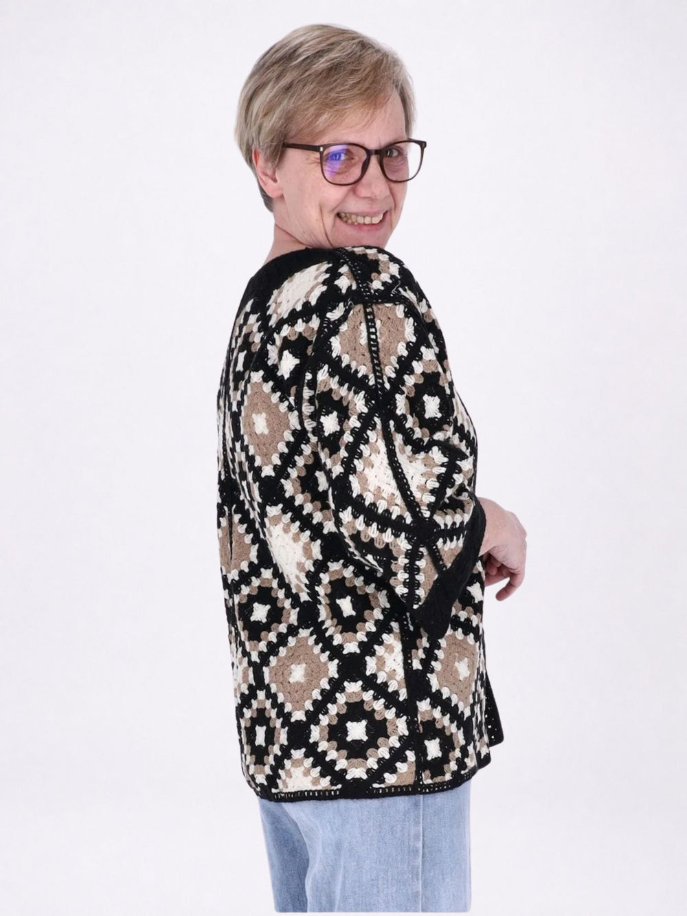 Strickjacke Häkel Damen kurz 3/4 Arm
