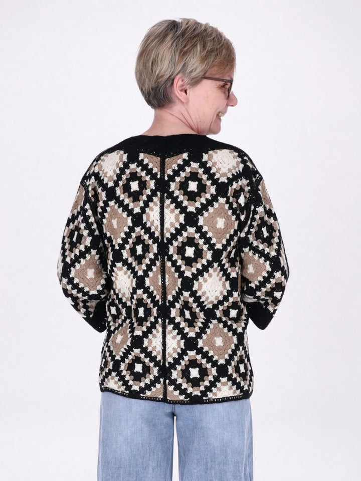 Strickjacke Häkel Damen kurz 3/4 Arm