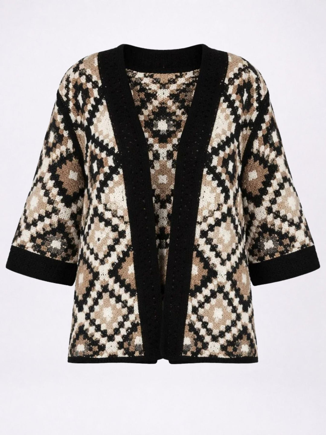 Strickjacke Häkel Damen kurz 3/4 Arm