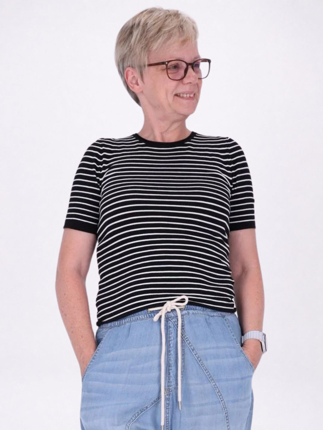 T-Shirt Damen Feinstrick Ringel