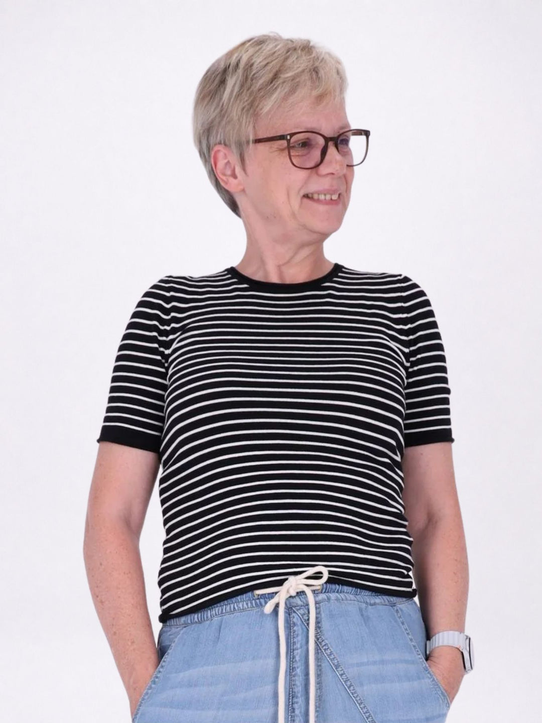 T-Shirt Damen Feinstrick Ringel
