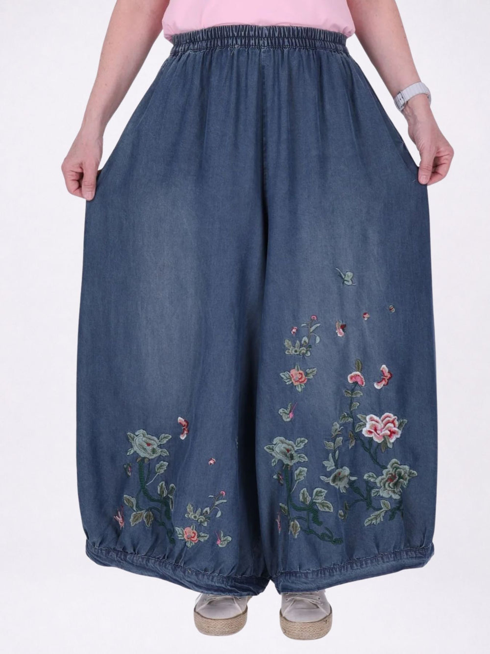 Jeans Damen 7/8 Culotte Stickerei