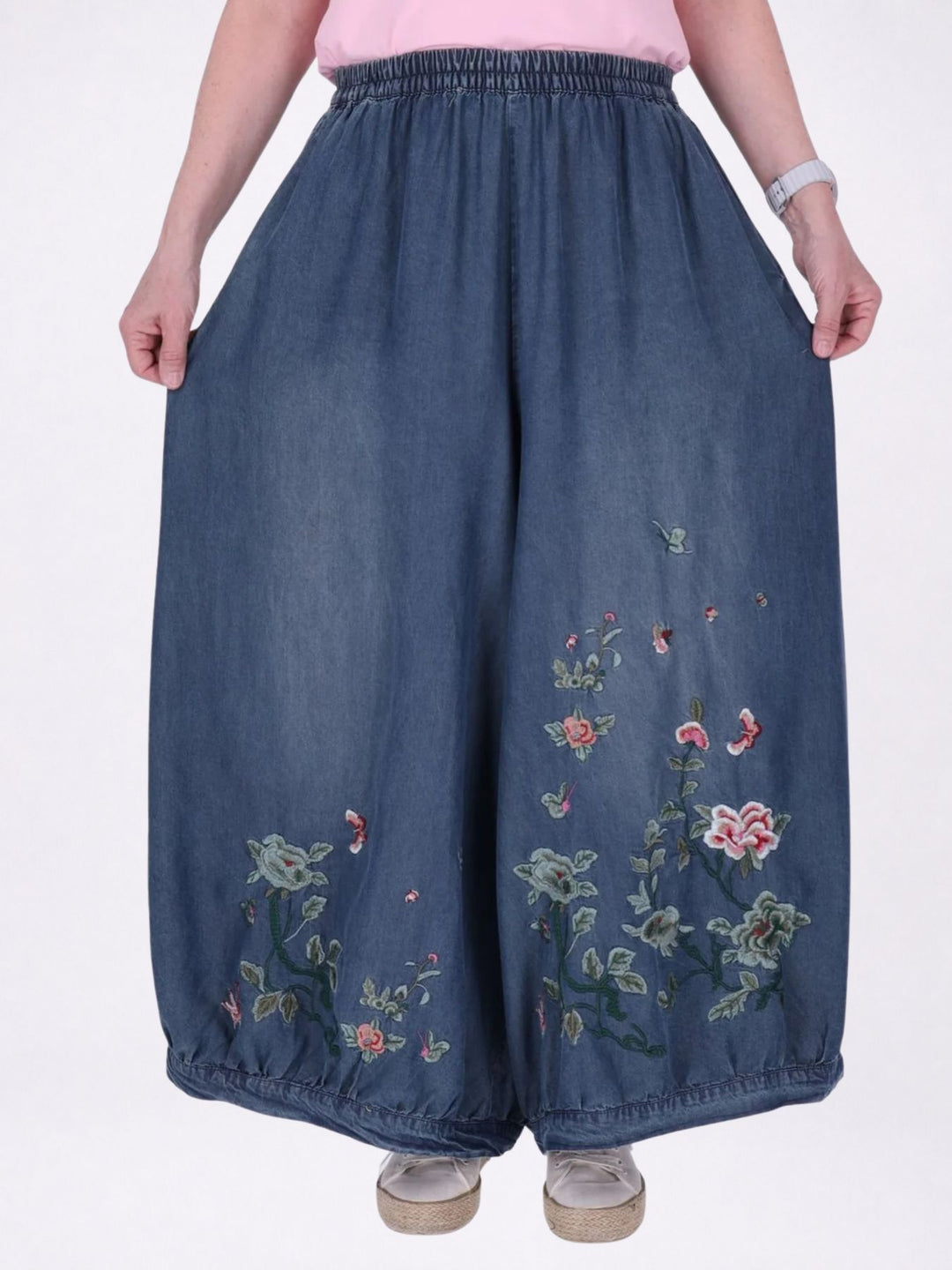 Jeans Damen 7/8 Culotte Stickerei
