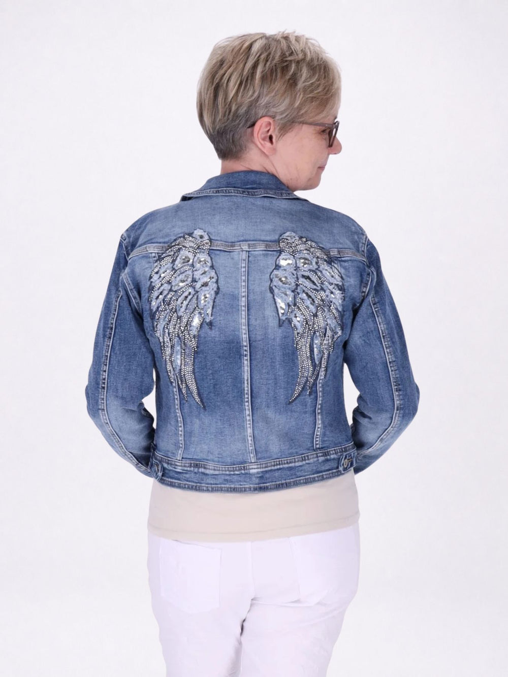Jeansjacke Damen Rücken Engelsflügel