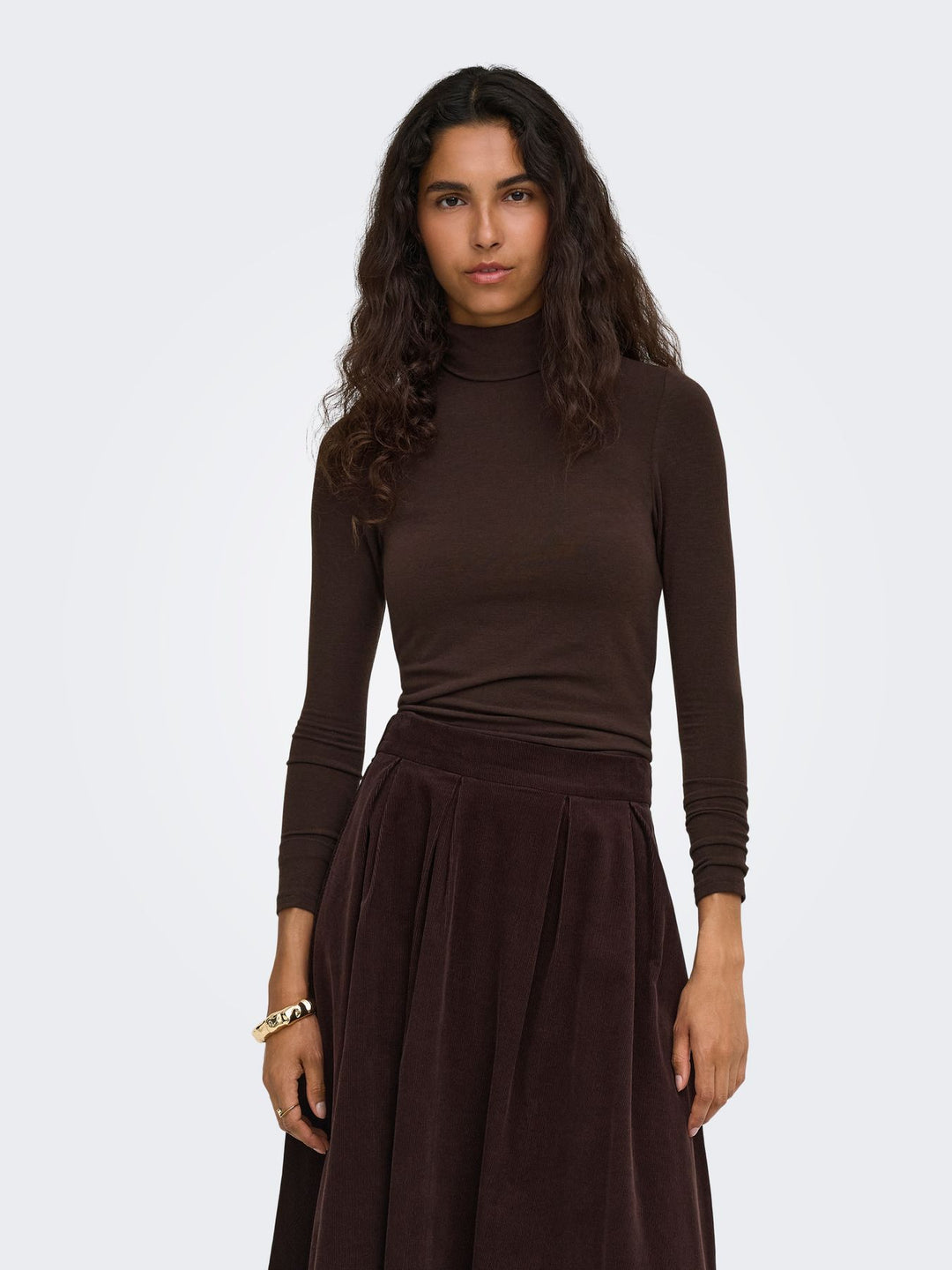 ONLGLAMOUR L/S ROLL-NECK TOP JRS NO Black Coffee
