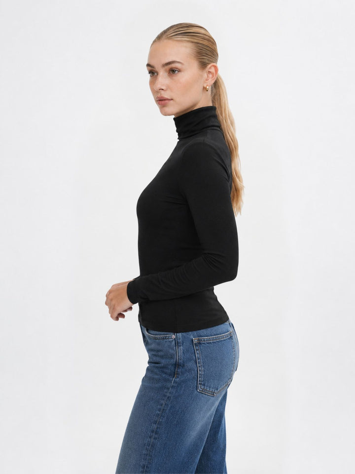 ONLGLAMOUR L/S ROLL-NECK TOP JRS NO Black