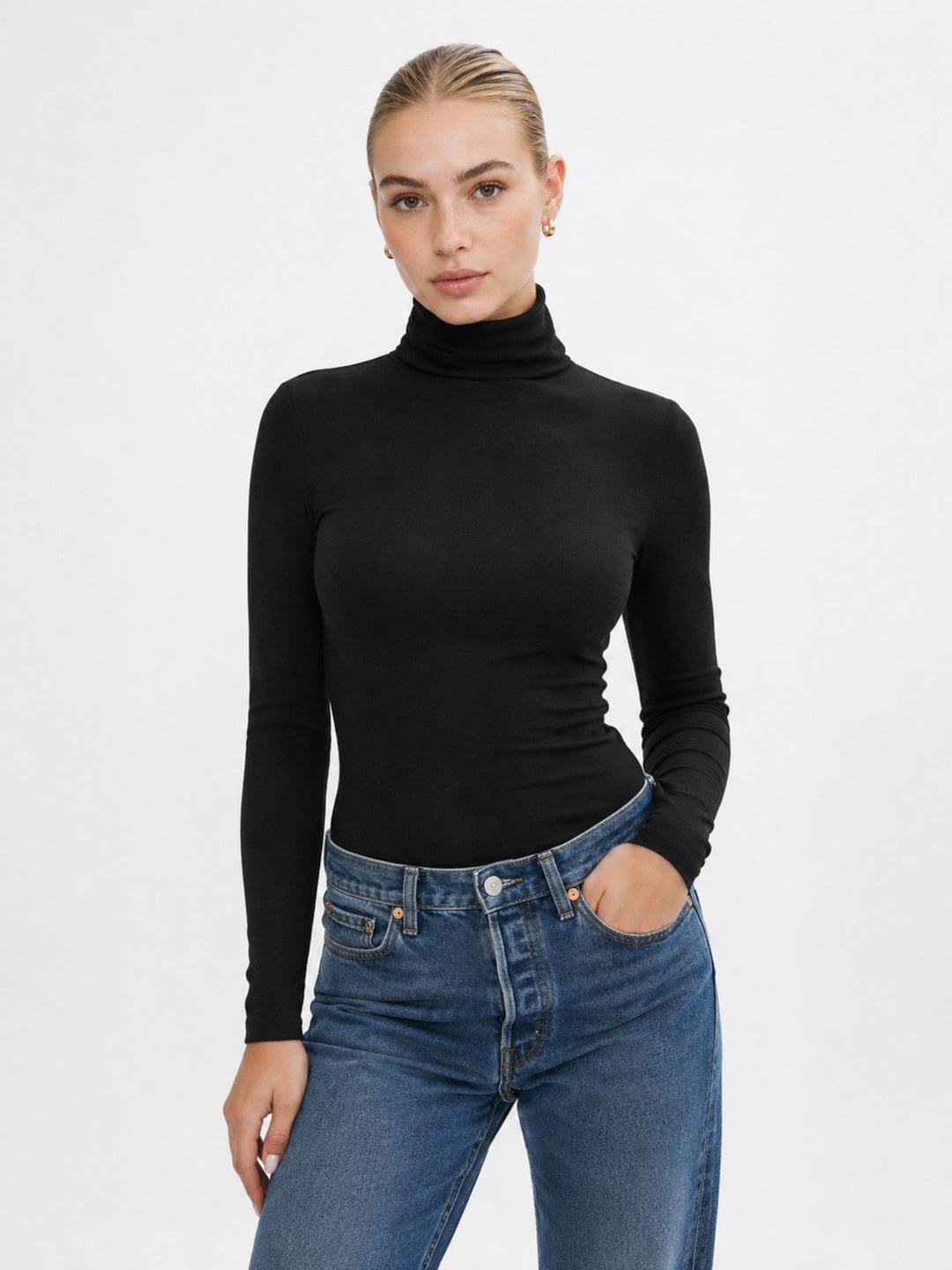 ONLGLAMOUR L/S ROLL-NECK TOP JRS NO Black