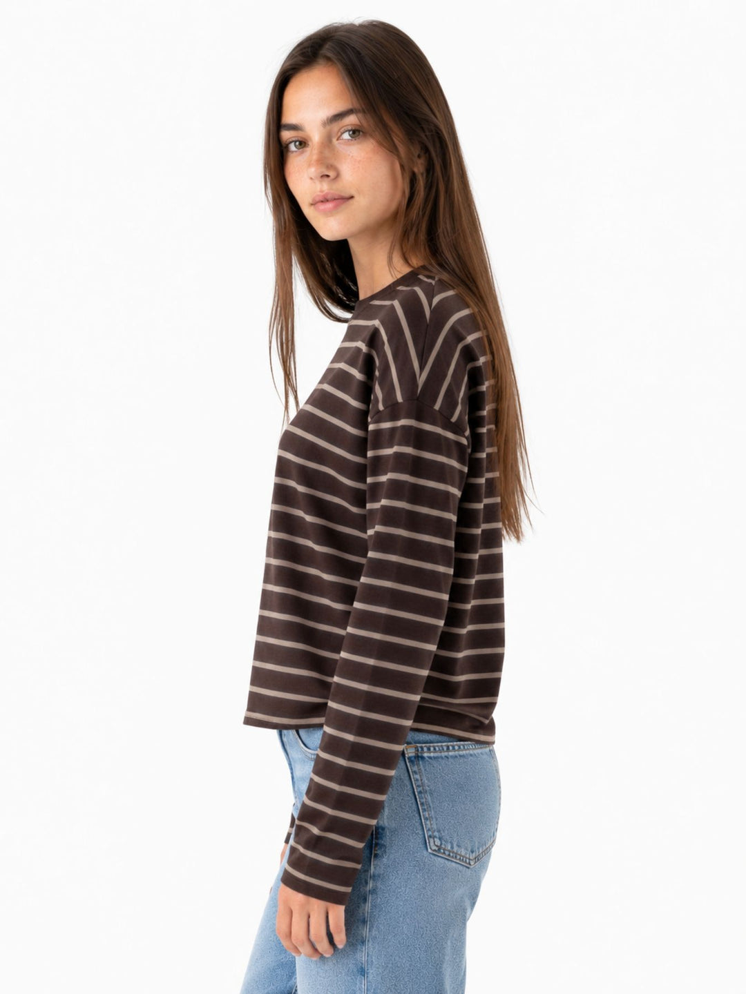 ONLHAPPY L/S O-NECK STRIPE TEE JRS Coffee Bean/Taupe gray lena