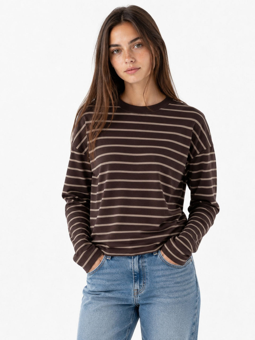 ONLHAPPY L/S O-NECK STRIPE TEE JRS Coffee Bean/Taupe gray lena
