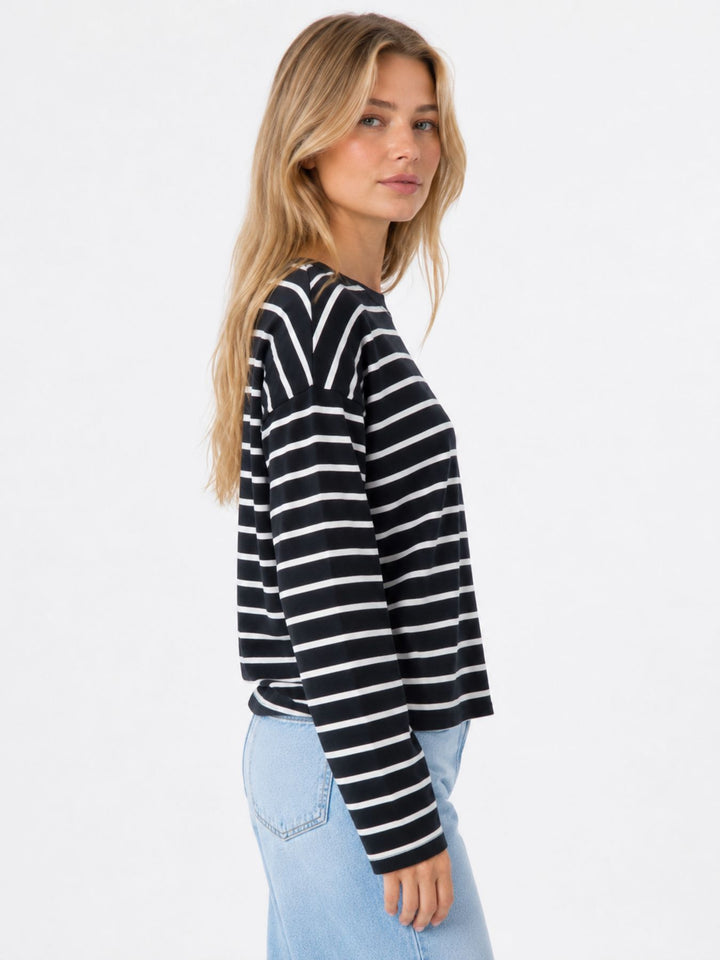 ONLHAPPY L/S O-NECK STRIPE TEE JRS Black/Cloud dancer lena