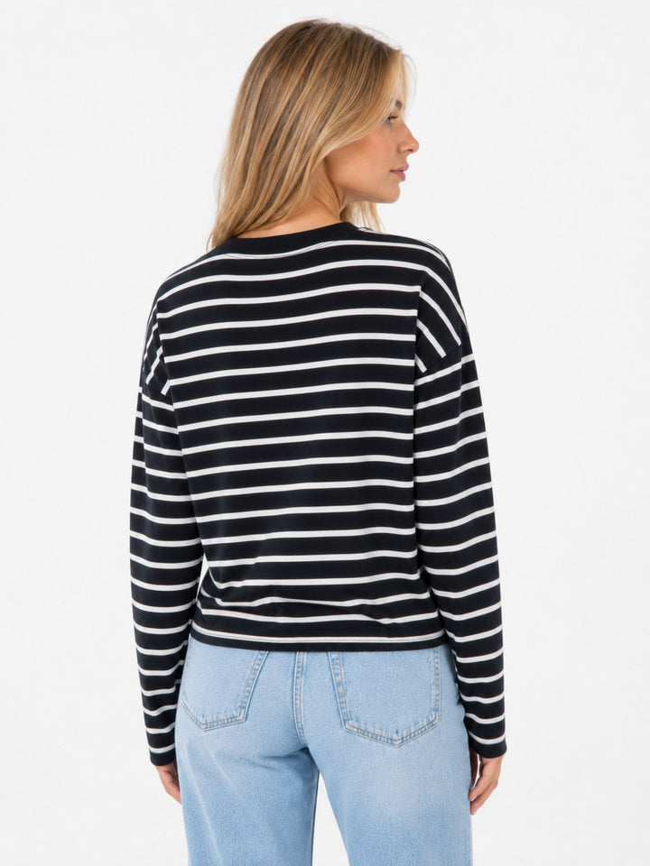 ONLHAPPY L/S O-NECK STRIPE TEE JRS Black/Cloud dancer lena