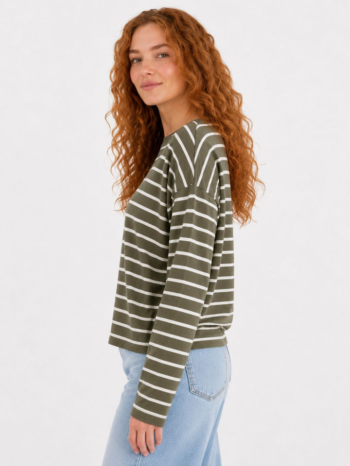 ONLHAPPY L/S O-NECK STRIPE TEE JRS Kalamata/Cloud dancer lena stripe