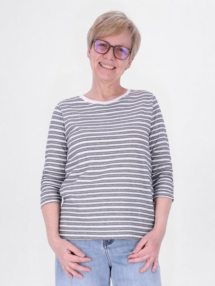 Shirt Damen Streifen Geraffter Ärmel