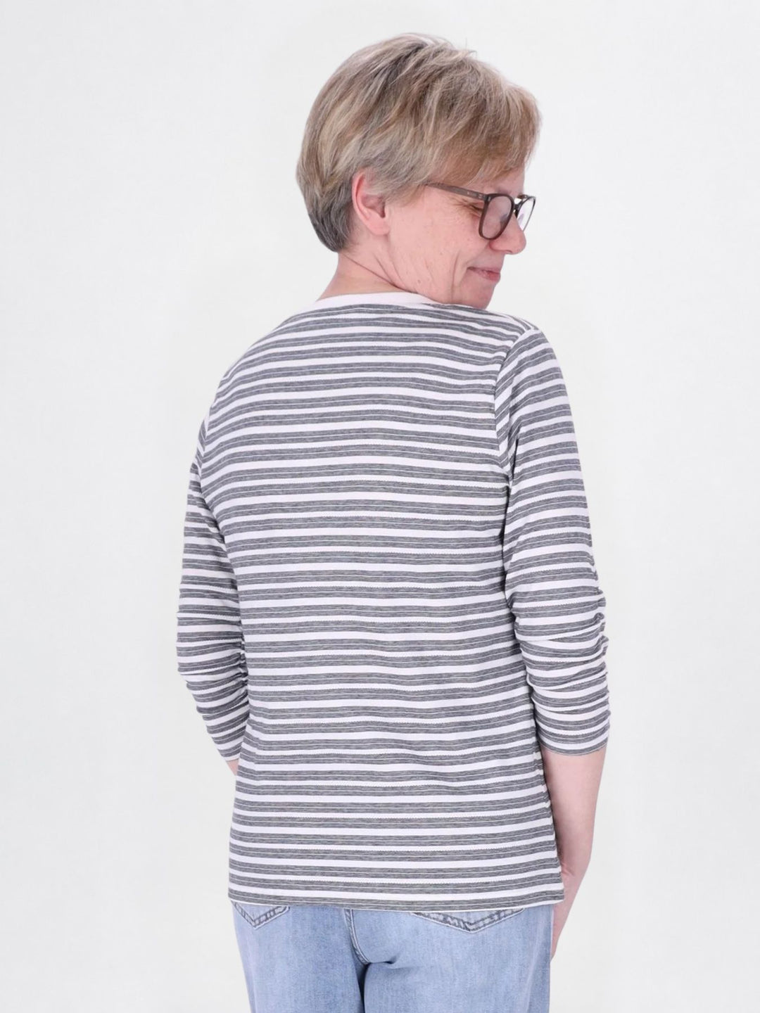 Shirt Damen Streifen Geraffter Ärmel