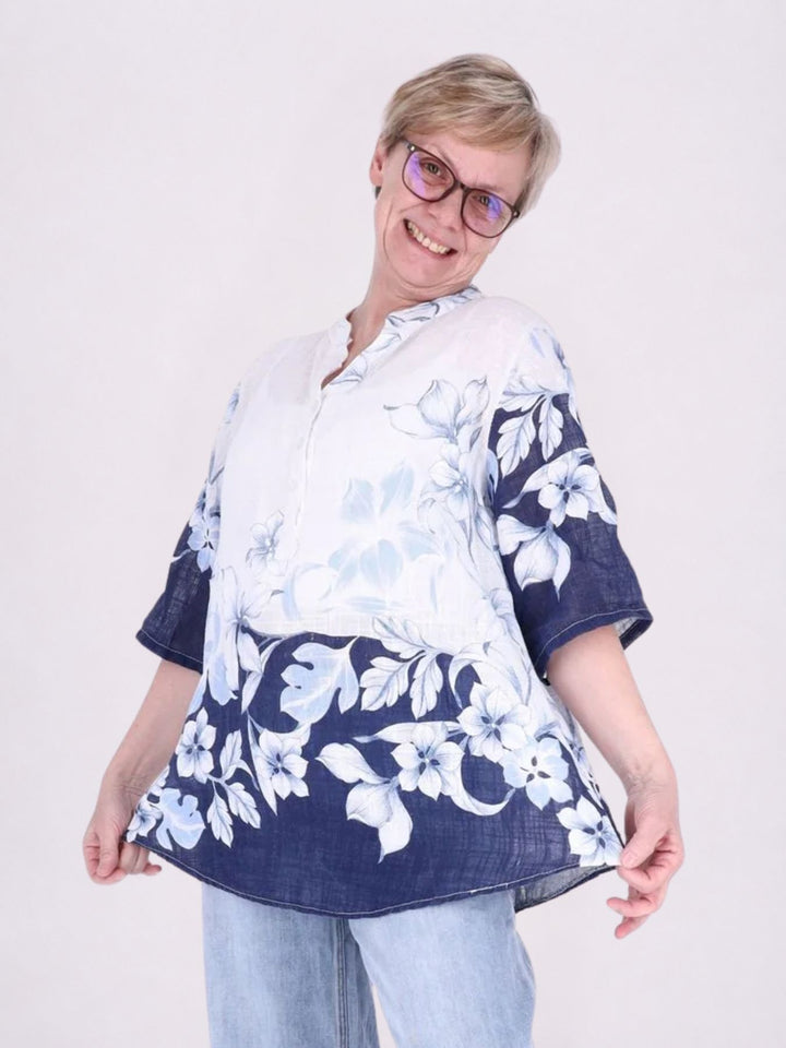 Blusenshirt Damen 3/4 Krempelarm AOP zweifarbig