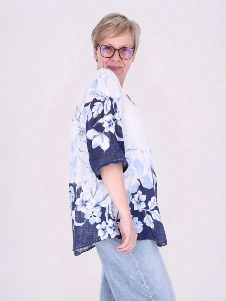 Blusenshirt Damen 3/4 Krempelarm AOP zweifarbig