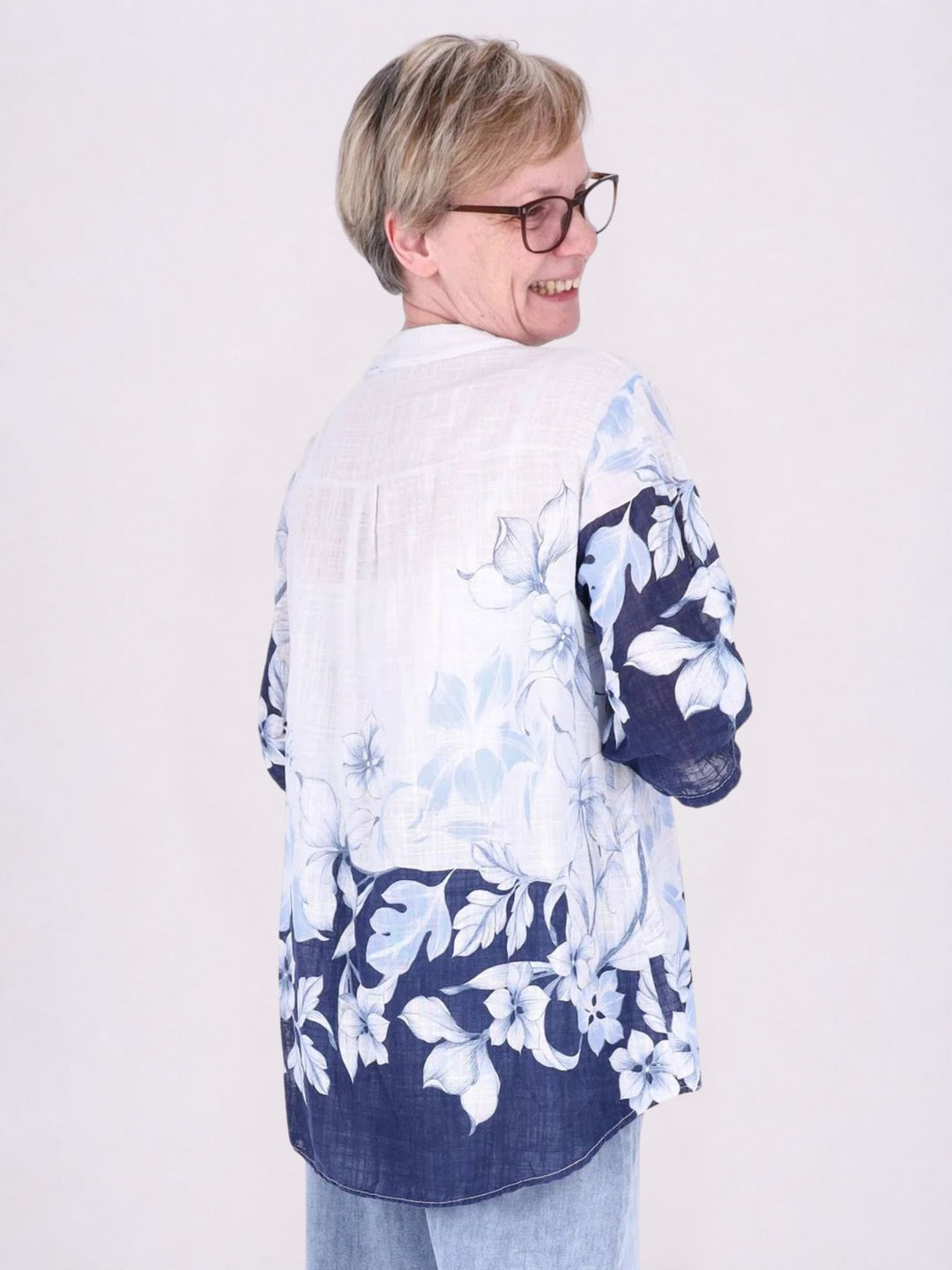 Blusenshirt Damen 3/4 Krempelarm AOP zweifarbig