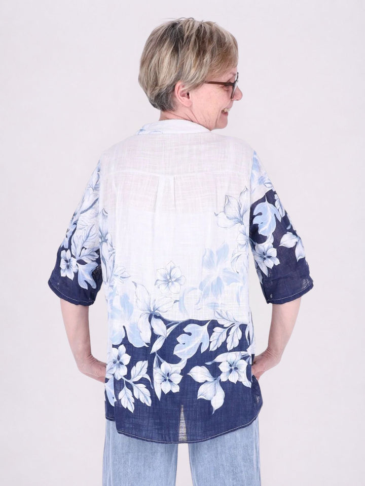Blusenshirt Damen 3/4 Krempelarm AOP zweifarbig