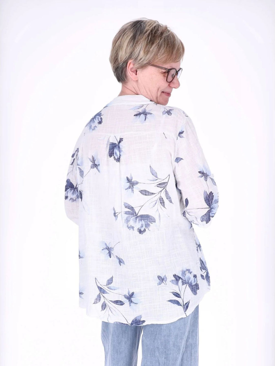Blusenshirt Damen 3/4 Krempelarm AOP Rosen