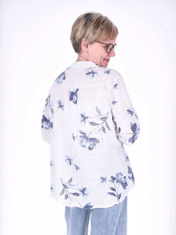 Blusenshirt Damen 3/4 Krempelarm AOP Rosen