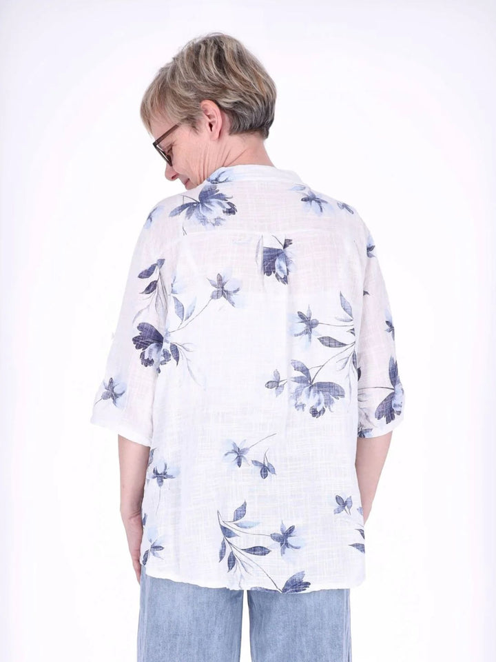 Blusenshirt Damen 3/4 Krempelarm AOP Rosen