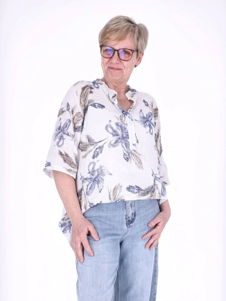 Blusenshirt Damen 3/4 Krempelarm AOP Blüten