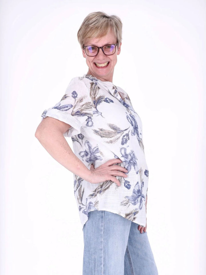Blusenshirt Damen 3/4 Krempelarm AOP Blüten