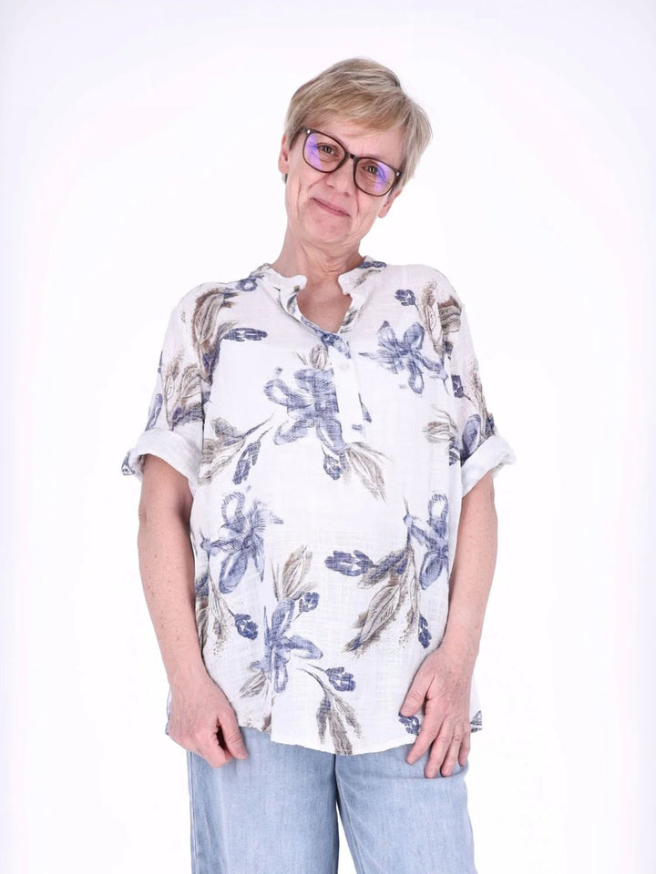 Blusenshirt Damen 3/4 Krempelarm AOP Blüten