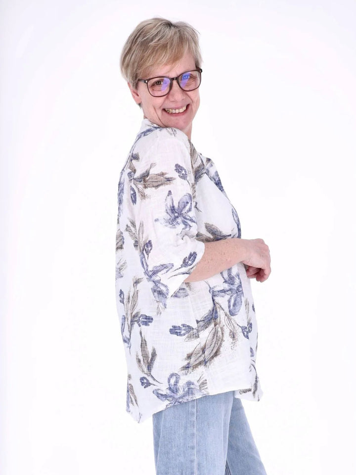 Blusenshirt Damen 3/4 Krempelarm AOP Blüten