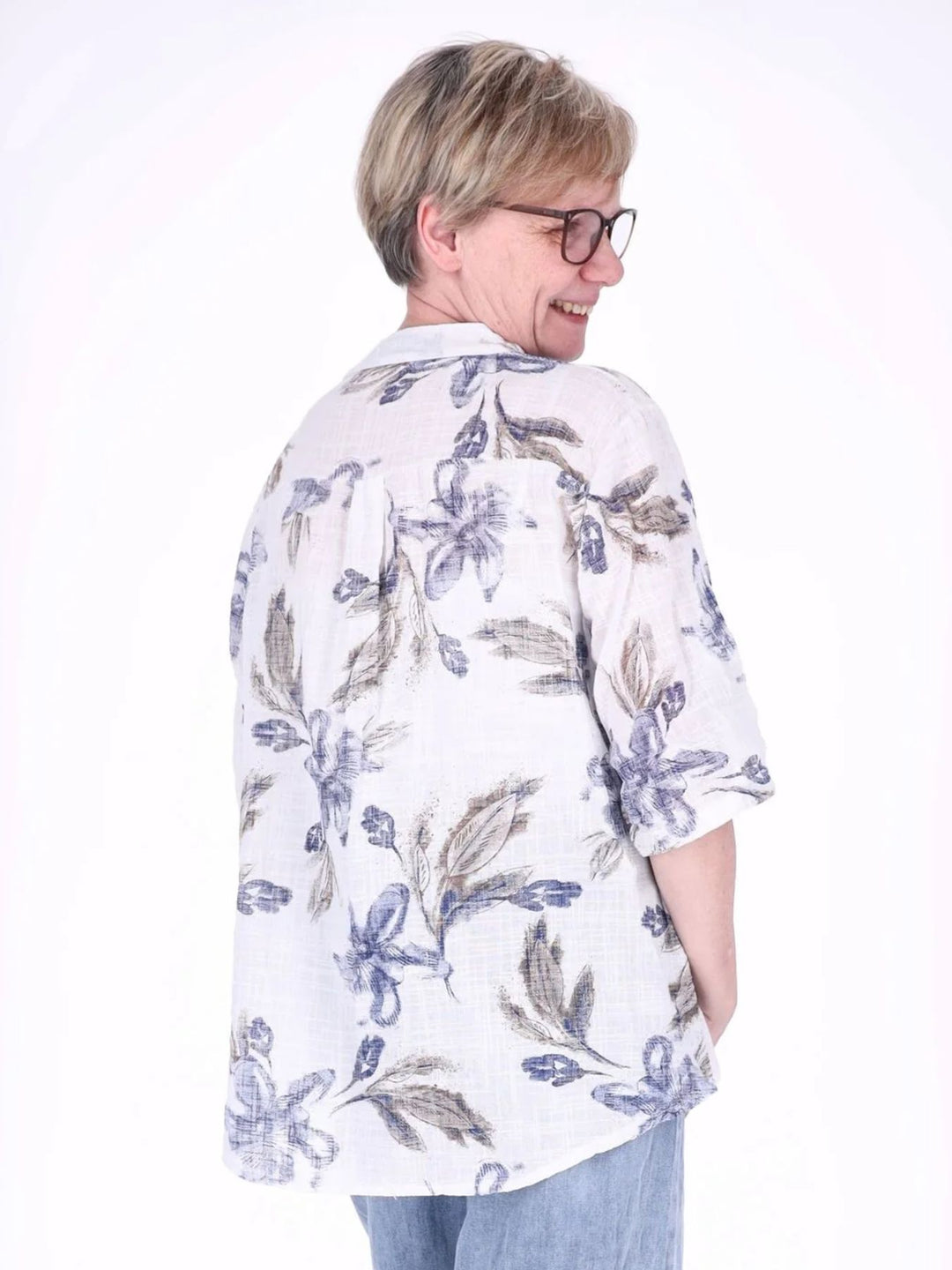 Blusenshirt Damen 3/4 Krempelarm AOP Blüten