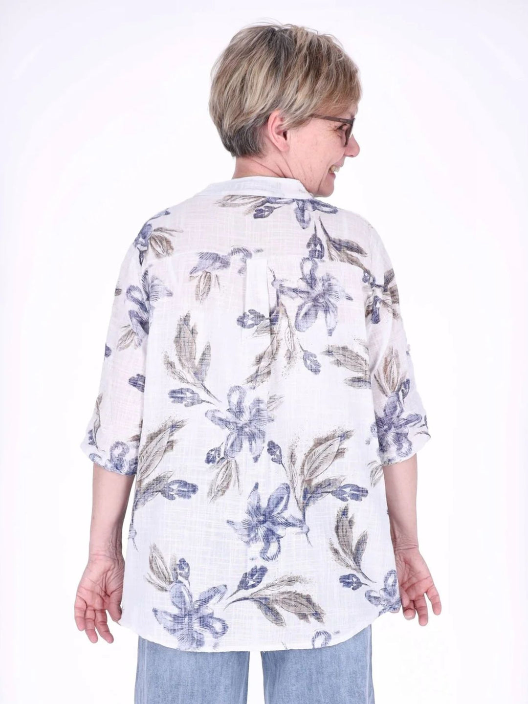 Blusenshirt Damen 3/4 Krempelarm AOP Blüten