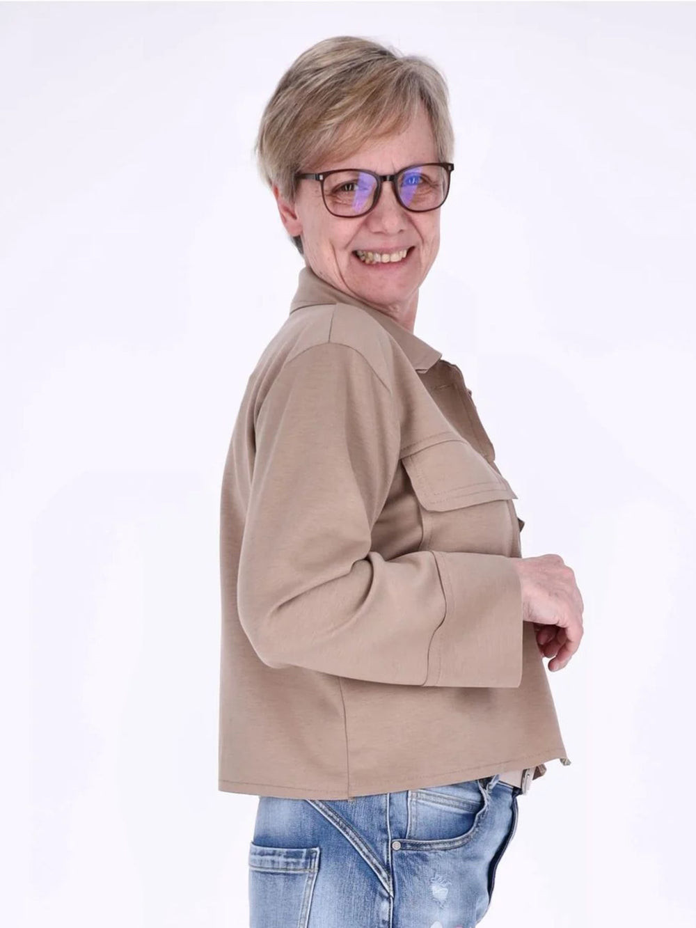 Sewatjacke Damen Hemdkragen Klapptaschen Knopfleiste