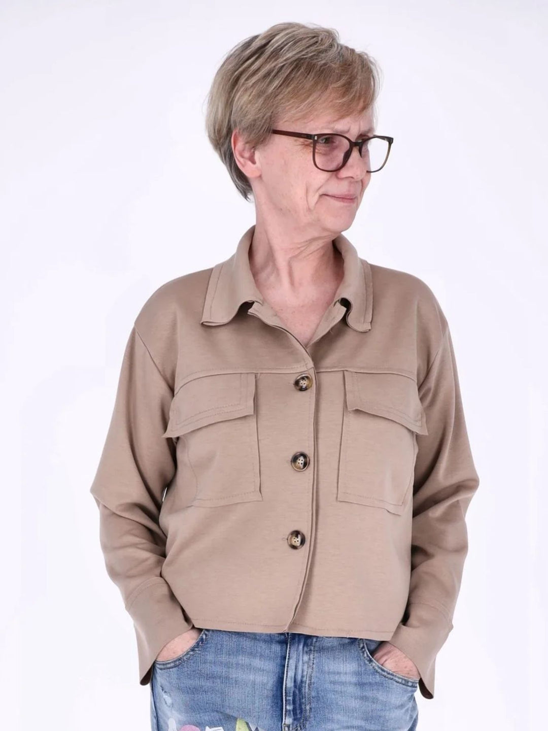Sewatjacke Damen Hemdkragen Klapptaschen Knopfleiste