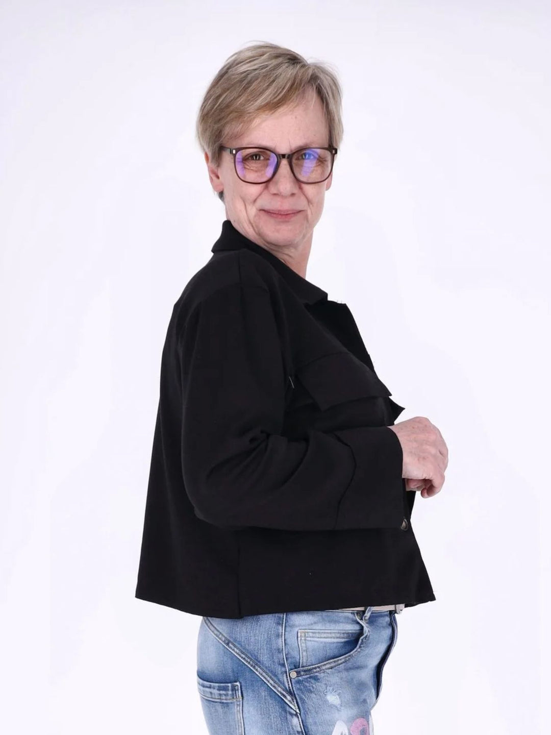 Sewatjacke Damen Hemdkragen Klapptaschen Knopfleiste
