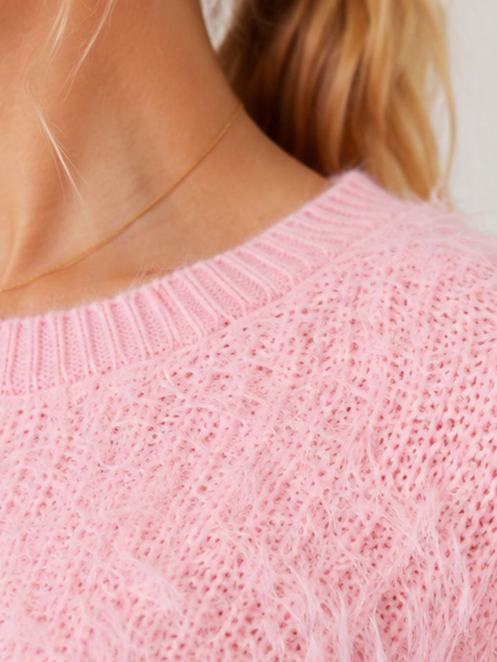 Damen Strickpullover im Boa-Style – Rosa
