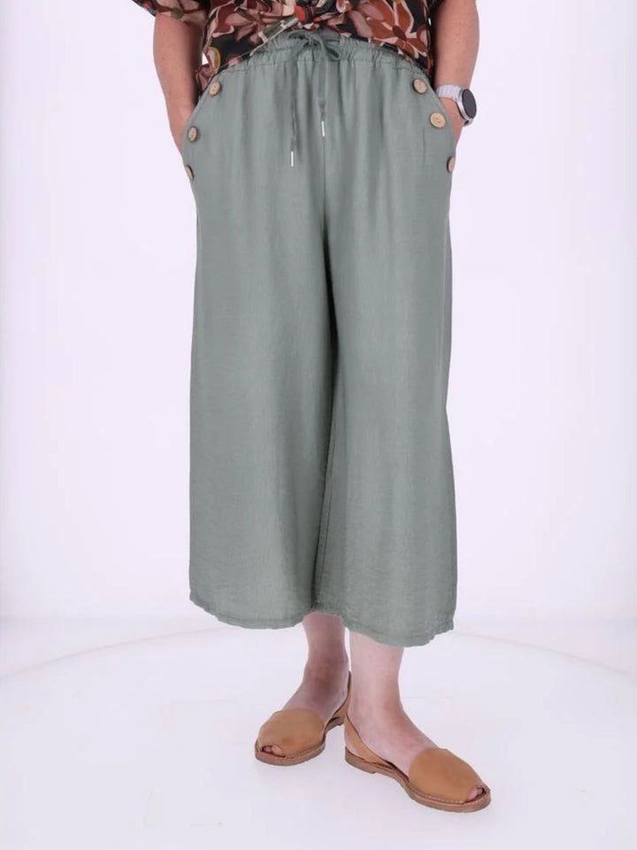 Culotte Damen Knöpfe an Tasche in Khaki